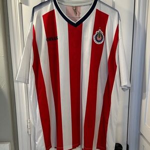 Chivas Guadalajara FC Red and White Striped Mens Soccer Jersey